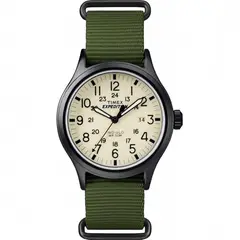 TIMEX - Reloj Expedition Scout 40 Hombre Dial Crema Caja Negra 40mm Correa Tela Verde 50m TW4B15500