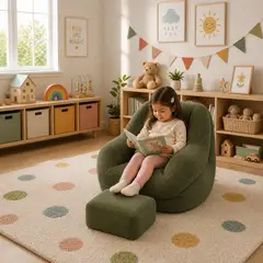 GENERICO - SILLÓN PUFF ERGONÓMICO CON REPOSAPIÉS TELA PANA PREMIUM RELLENO DE POLIESTIRENO