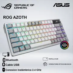 ASUS - TECLADO GAMING ROG AZOTH RGB PANTALLA OLED SWITCH ROG NX RED INTERCAMBIABLE 75% WHITE 040393