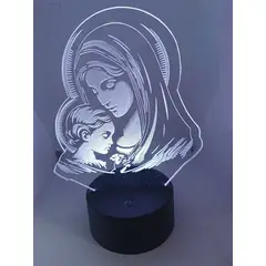 GENERICO - Lampara Acrilico Virgen Maria y Niño Jesus Laser 3D mas Base Led 7 colores