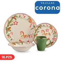 CORONA - Juego de Vajilla de Loza Dulce Navidad 16 Piezas Vajillas Corona.