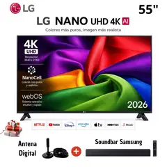 LG - Televisor 55" Smart TV NanoCell UHD 4K 55NU800BPSB + Antena Digital + Soundbar Samsung