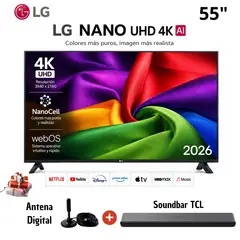 LG - Televisor 55" Smart TV NanoCell UHD 4K 55NU800BPSB + Antena + Soundbar TCL