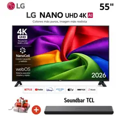 LG - Televisor 55" Smart TV NanoCell UHD 4K 55NU800BPSB + Soundbar TCL