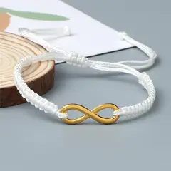 GENERICO - Pulsera Infinito de Hilo Blanco con Dije Dorado Ajustable