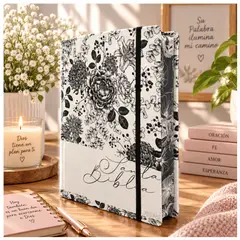 OEM - Santa Biblia de Apuntes Reina Valera 1960 - Tapa Dura Diseño Flores Blanco y Negro