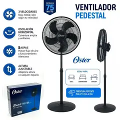 OSTER - Ventilador Silencioso 18 pulgadas Pedestal 75 Watts 3 Velocidades EOSVELIST1631