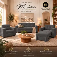 BARAKA HOME - Sala Madison 3 + 1 + Sofá Cama 1 PLZ