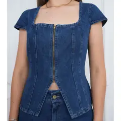 NANAMIKA JEANS - Chaleco Jean Rígido Manga Alita Mujer Ximena