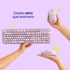 KUZLER - Teclado Dudu en español Retro y Mouse inalámbrico Morado / Lila