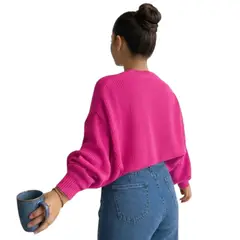 GENERICO - Chompa Mujer Casual Manga Murcielago Fib-25 Tacto Algodon Color Fucsia