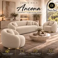 BARAKA HOME - Juego Sala Ancona 3 cuerpos + 2 Butaca Kasie