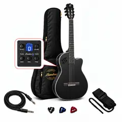 BAMBOO - GUITARRA ELECTROCLASICA SLIM BLACK MAHOGANY 39" PACK