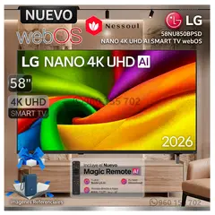 LG - Televisor NANO 4K UHD AI NU850 SMART TV webOS 2026 58NU850BPSD + CARGADOR