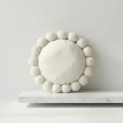 ZALMOHADAS - Cojín Redondo Pom Pom Blanco Cálido 45x45 cm