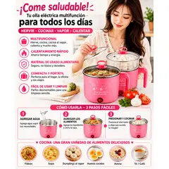 GENERICO - Mini olla eléctrica multifunción de 1,6 L de cocción al vapor