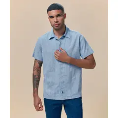 Mbo - Camisa Lino Pechera Oculta Azul Hombre