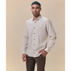 Mbo - Camisa Look Lino Rayas Avellana Hombre