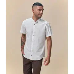 Mbo - Camisa Lino Media Pechera Oculta Beige