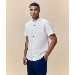 Mbo - Camisa Lino Media Pechera Oculta Celeste
