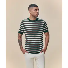 Mbo - Polo Tejido a Rayas Verde Botella