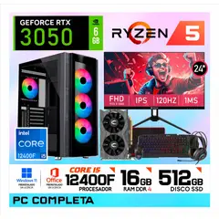 NVIDIA - PC Gamer Intel Core i5 12400F | 16GB RAM | SSD 512GB | RTX 3050 6GB | Monitor 24" FHD + Kit Gamer