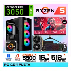 NVIDIA - PC Gamer Intel RYZEN 5 7600X | 16GB RAM | SSD 512GB | RTX 3050 | Monitor 24" FHD + Kit Gamer