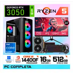 NVIDIA - PC Gamer Intel Core i5 14400F | 16GB RAM | SSD 512GB | RTX 3050 6GB | Monitor 24" FHD + Kit Gamer