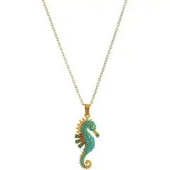 GENERICO - Collar de Caballito de Mar Dorado con Piedras Turquesa y Cristales