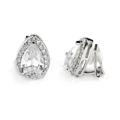 GENERICO - Aretes de Clip en Forma de Gota con Circonita Cúbica Plateado