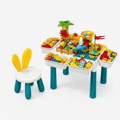 GENERICO - Mesa Infantil de Actividades con Silla + 85 Bloques de Construcción para Niños