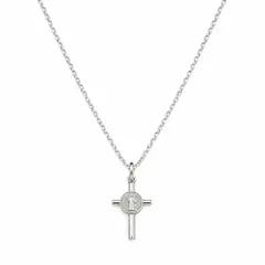 SANTORAL - Dije Cruz Medalla de San Benito y Cadena - Plata