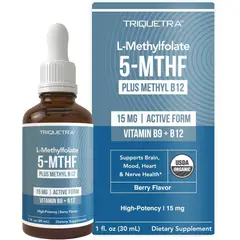 VITAMINA - L Metilfolato 15mg Plus Metil B12 Cofactor Alta Potencia Líquida Sublingual Forma Activa 5-MTHF