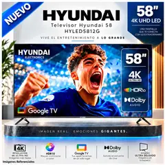HYUNDAI - Televisor 58 Smart TV 4K UHD HYLED5812G- Modelo nuevo