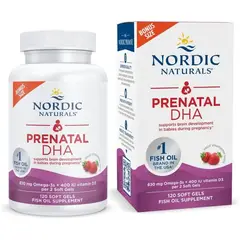 VITAMINA - Nordic Naturals DHA Prenatal, Fresa 830 mg de Omega-3 + 400 UI de D3 - 120 Cápsulas