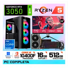 NVIDIA - PC Gamer Intel Core i5 10400F | 16GB RAM | SSD 512GB | RTX 3050 6GB | Monitor 24" FHD + Kit Gamer