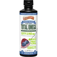 VITAMINA - Barlean's Total Omega Vegano Líquido - Omega 3-6-9 + DHA de Algas - Sabor Granada y Arándano - 454 g