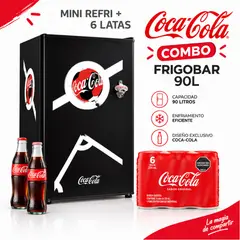 NOSTALGIA - Frigobar 90 Lt Coca Cola CKRF32CBWC-B Negro + 6 latas cocacola