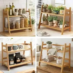 GENERICO - Estación de Té y Organizador de 2 Niveles de Bambú Natural