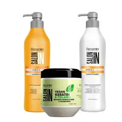 Salon In - - Curls Waves Shampoo1L Acondicionador1L Vegan Keratin500ML