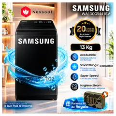 SAMSUNG - Lavadora 13Kg Ecobubble Digital Inverter WA13CG5441BV Negro + Regalo