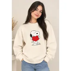 GENERICO - Polera Oversize Killa Luna Marfil Snoopy Corazón Algodón franela Premium
