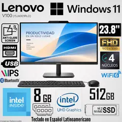 LENOVO - All in One V100 Intel N100 8GB RAM 512GB SSD 23.8" FHD Eclipse Black
