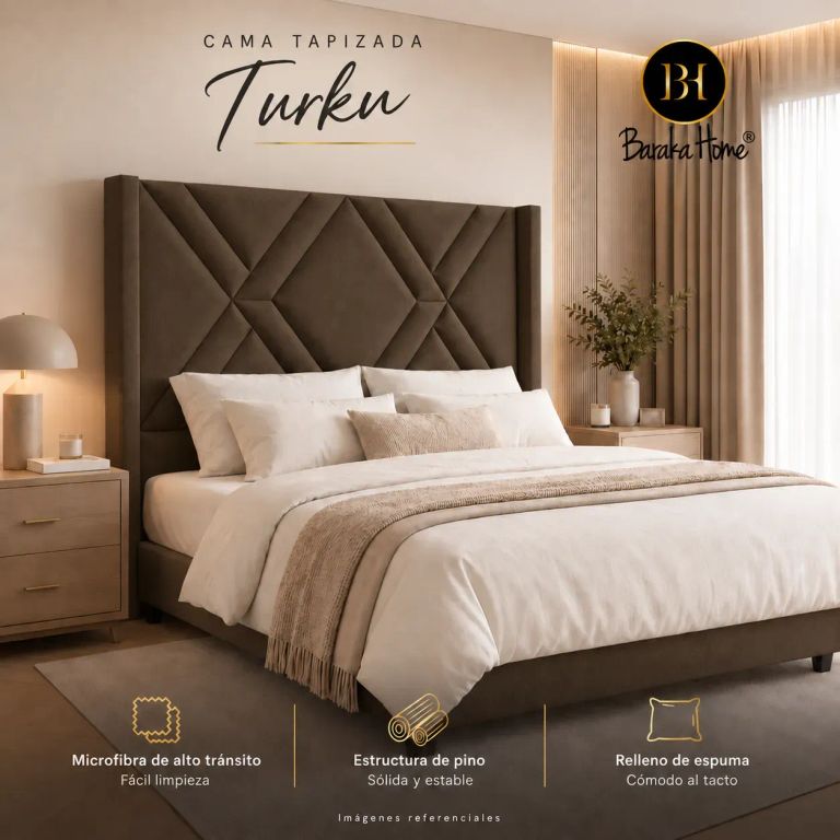 Cama Tapizada Turku + Base de Cama Luton 2plz - Chocolate