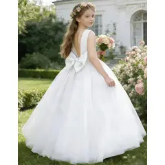 ARELYS - Vestido Niña Blanco Primera Comunión Bautizo Talla 14