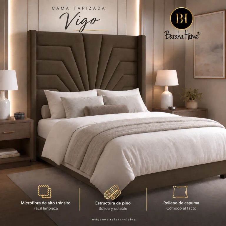 Cama Tapizada Vigo + Base de Cama Luton 2plz - Chocolate