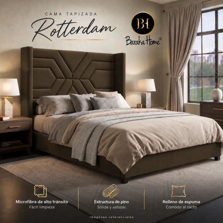 Cama Tapizada Rotterdam + Base de Cama Luton 2plz - Chocolat