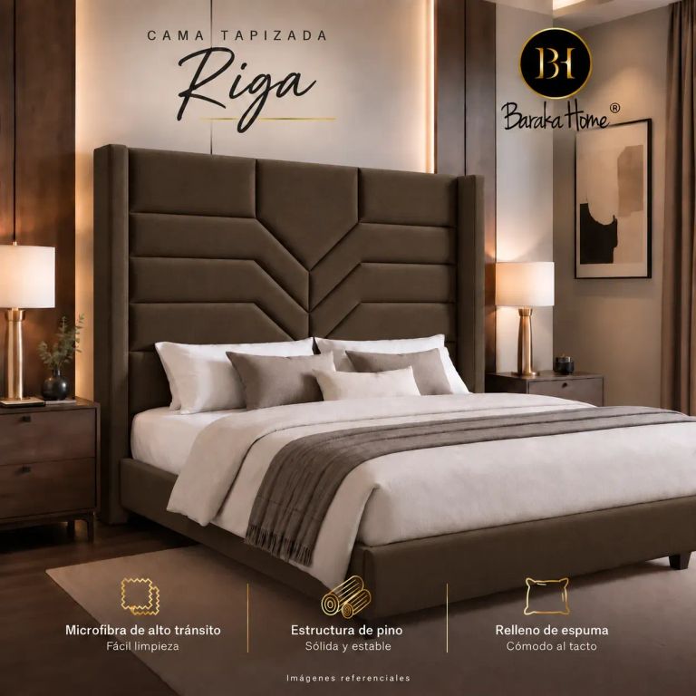 Cama Tapizada Riga + Base de Cama Luton 2plz - Chocolate