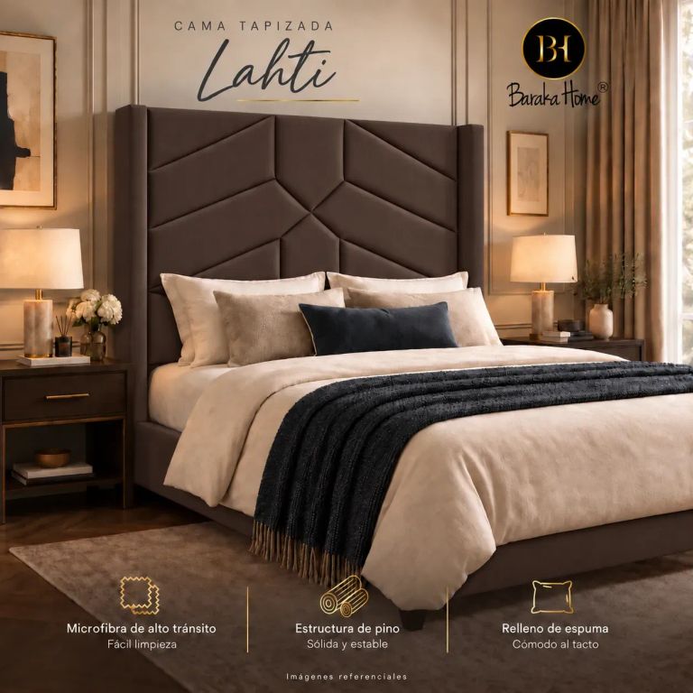 Cama Tapizada Lahti + Base de Cama Luton 2plz - Chocolate