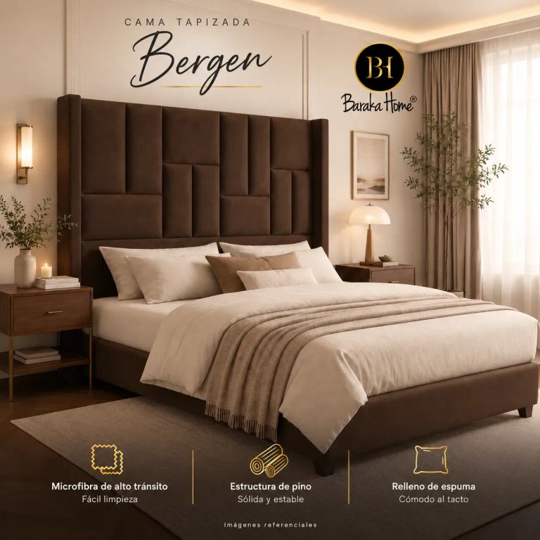 Cama Tapizada Bergen + Base de Cama Luton 2plz - Chocolate